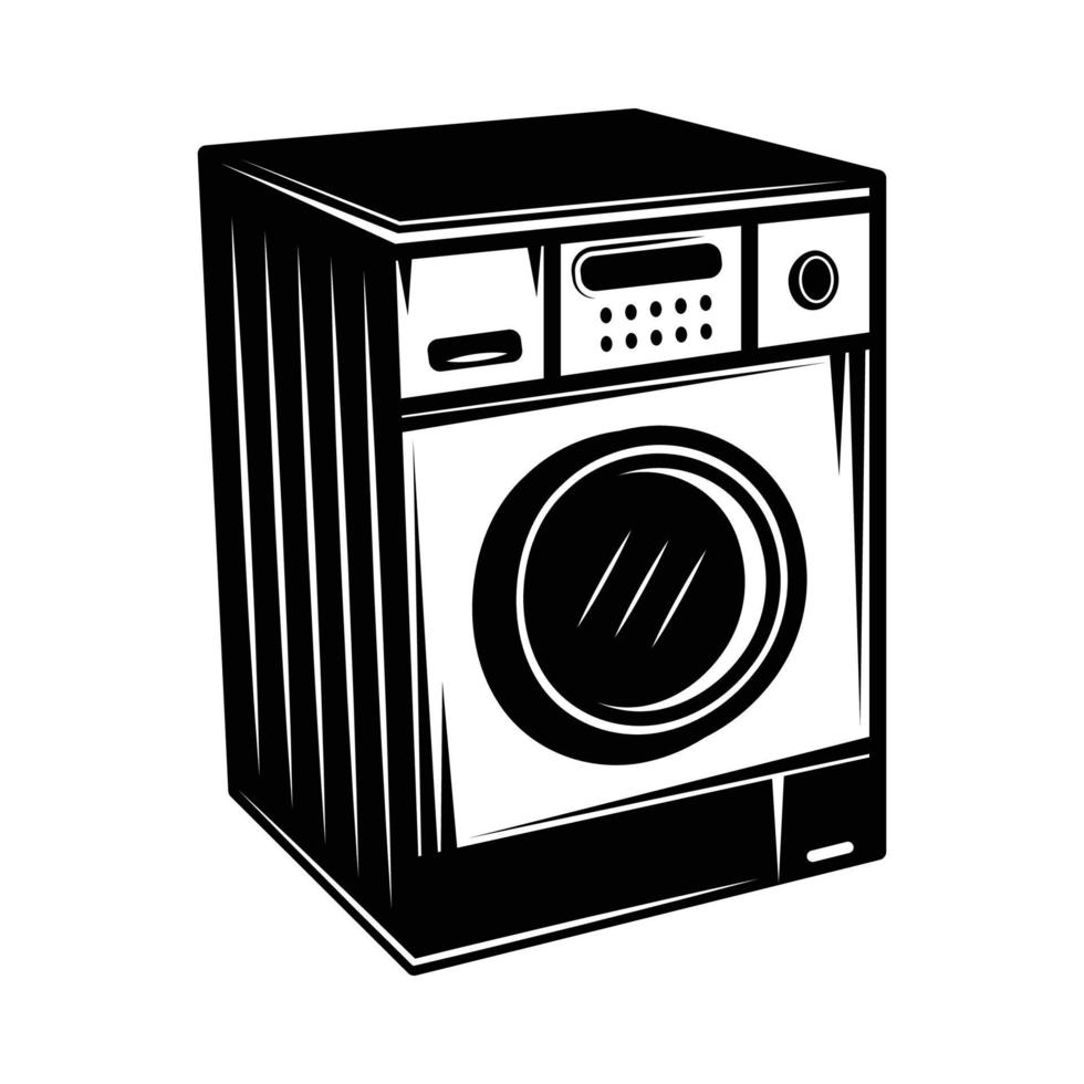 wijnoogst retro het wassen machine. kan worden gebruikt Leuk vinden embleem, logo, insigne, label. markering, poster of afdrukken. monochroom grafisch kunst. vector illustratie. gravure houtsnede