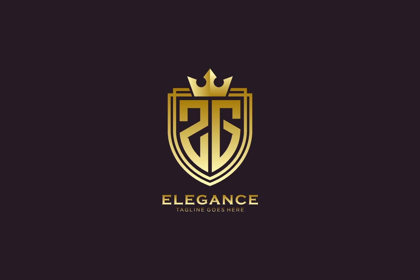 eerste zg elegant luxe monogram logo of insigne sjabloon met scrollt en Koninklijk kroon - perfect voor luxueus branding projecten vector