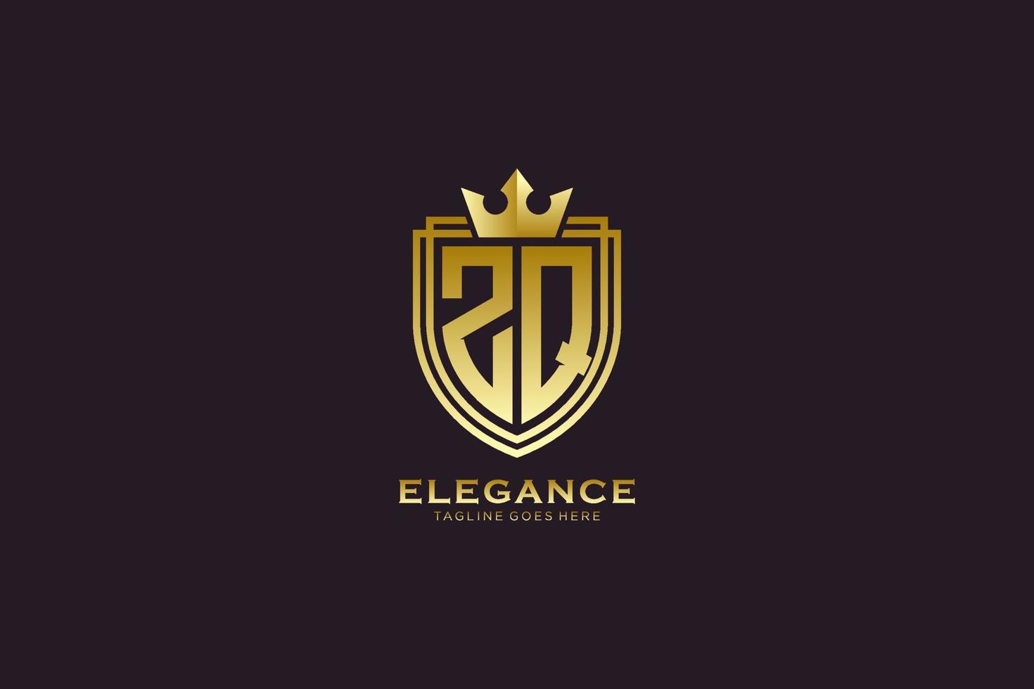 eerste zq elegant luxe monogram logo of insigne sjabloon met scrollt en Koninklijk kroon - perfect voor luxueus branding projecten vector