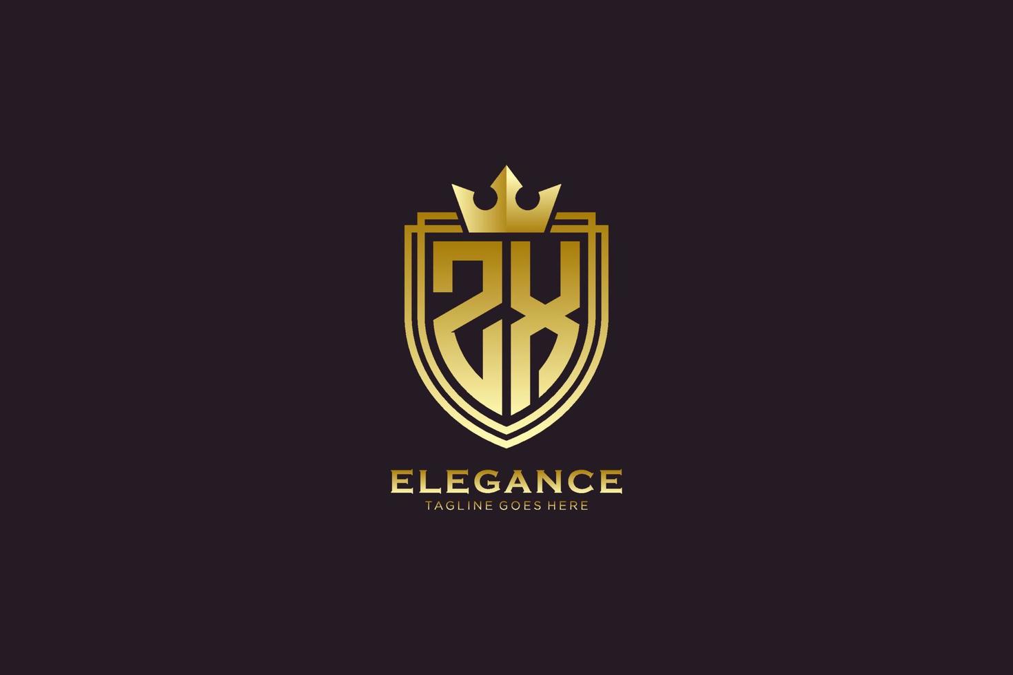 eerste zx elegant luxe monogram logo of insigne sjabloon met scrollt en Koninklijk kroon - perfect voor luxueus branding projecten vector