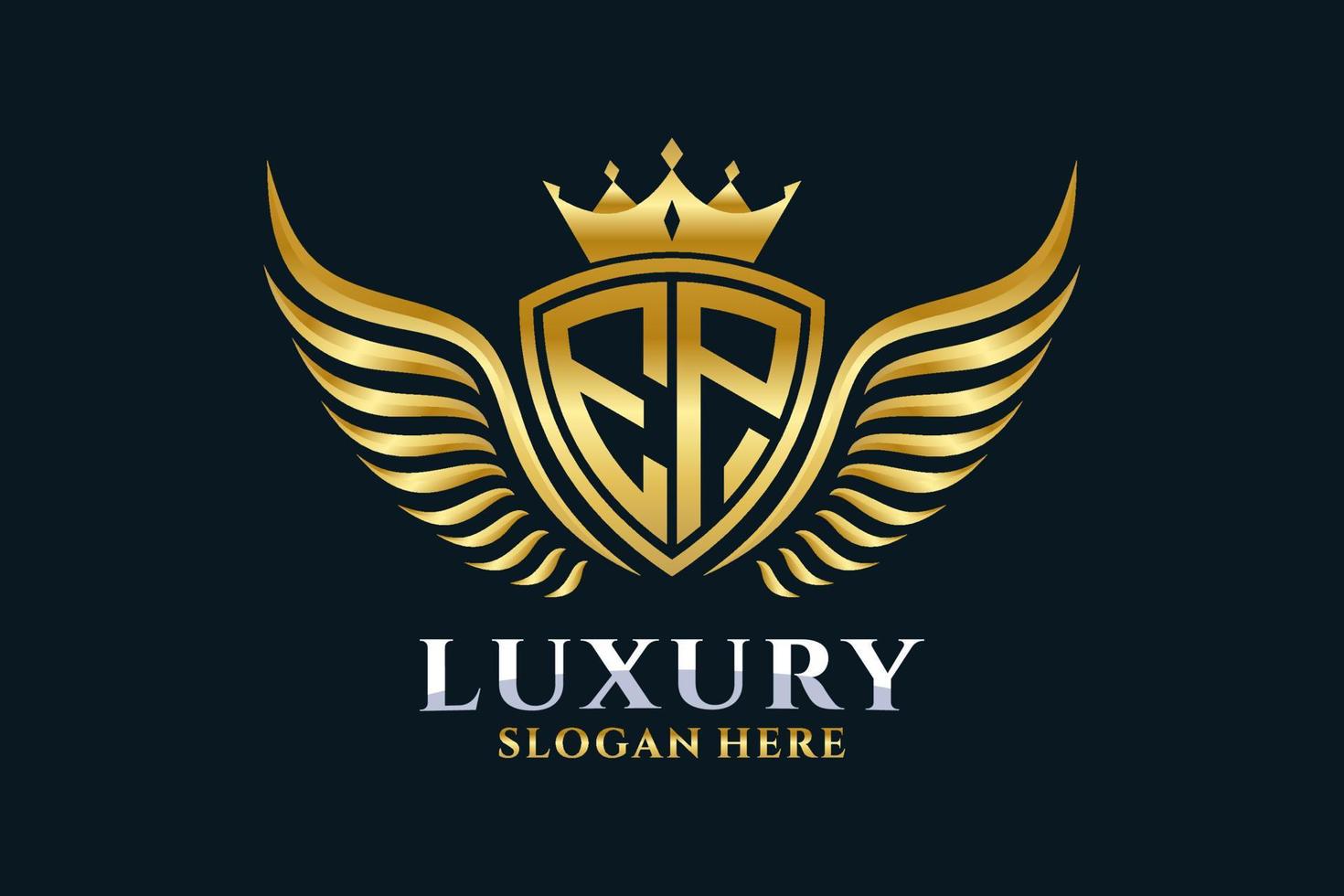 luxe Koninklijk vleugel brief ep kam goud kleur logo vector, zege logo, kam logo, vleugel logo, vector logo sjabloon.