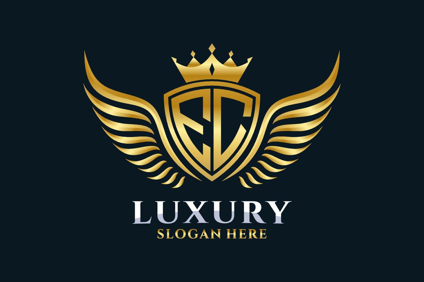 luxe Koninklijk vleugel brief ec kam goud kleur logo vector, zege logo, kam logo, vleugel logo, vector logo sjabloon.