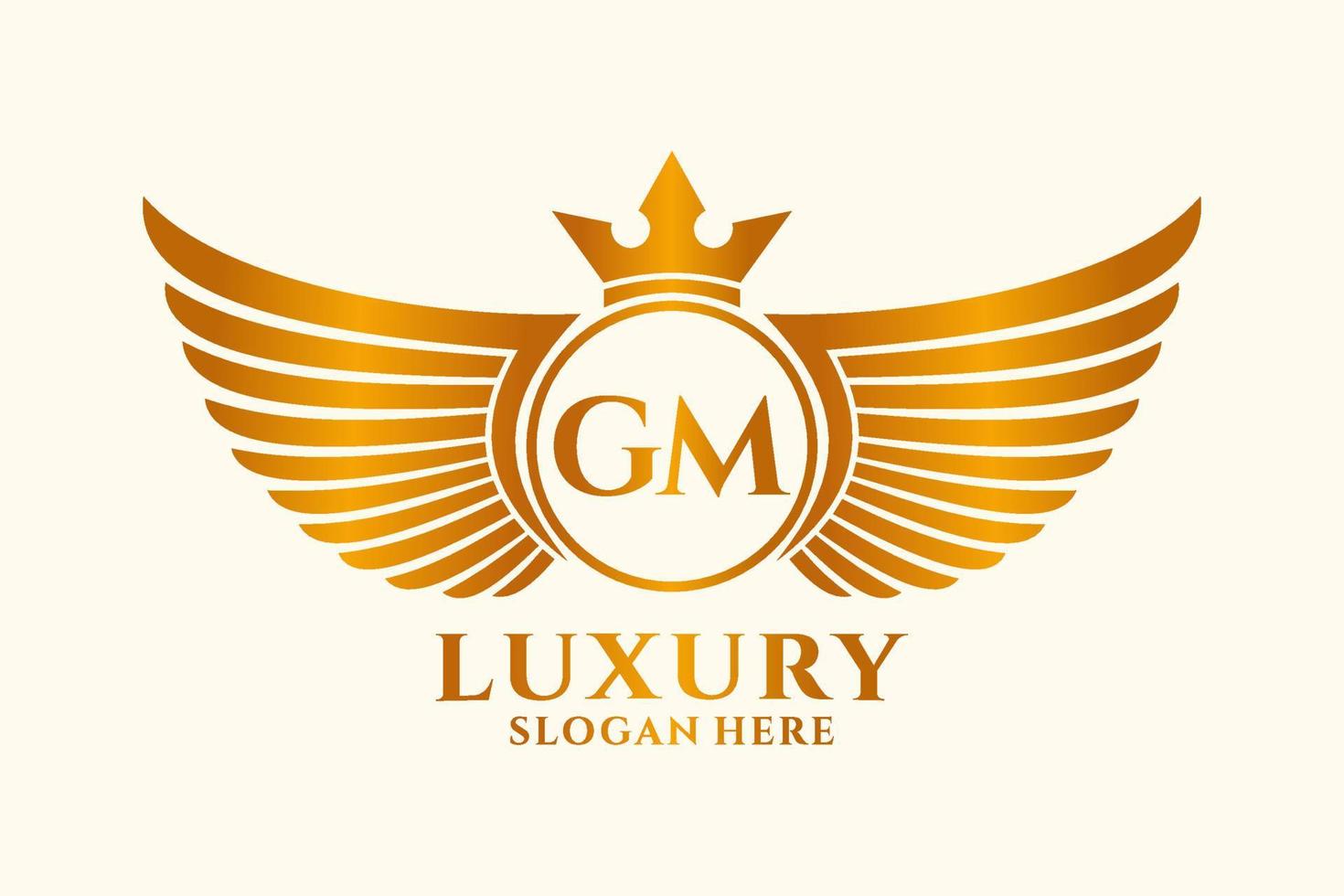 luxe Koninklijk vleugel brief gm kam goud kleur logo vector, zege logo, kam logo, vleugel logo, vector logo sjabloon.