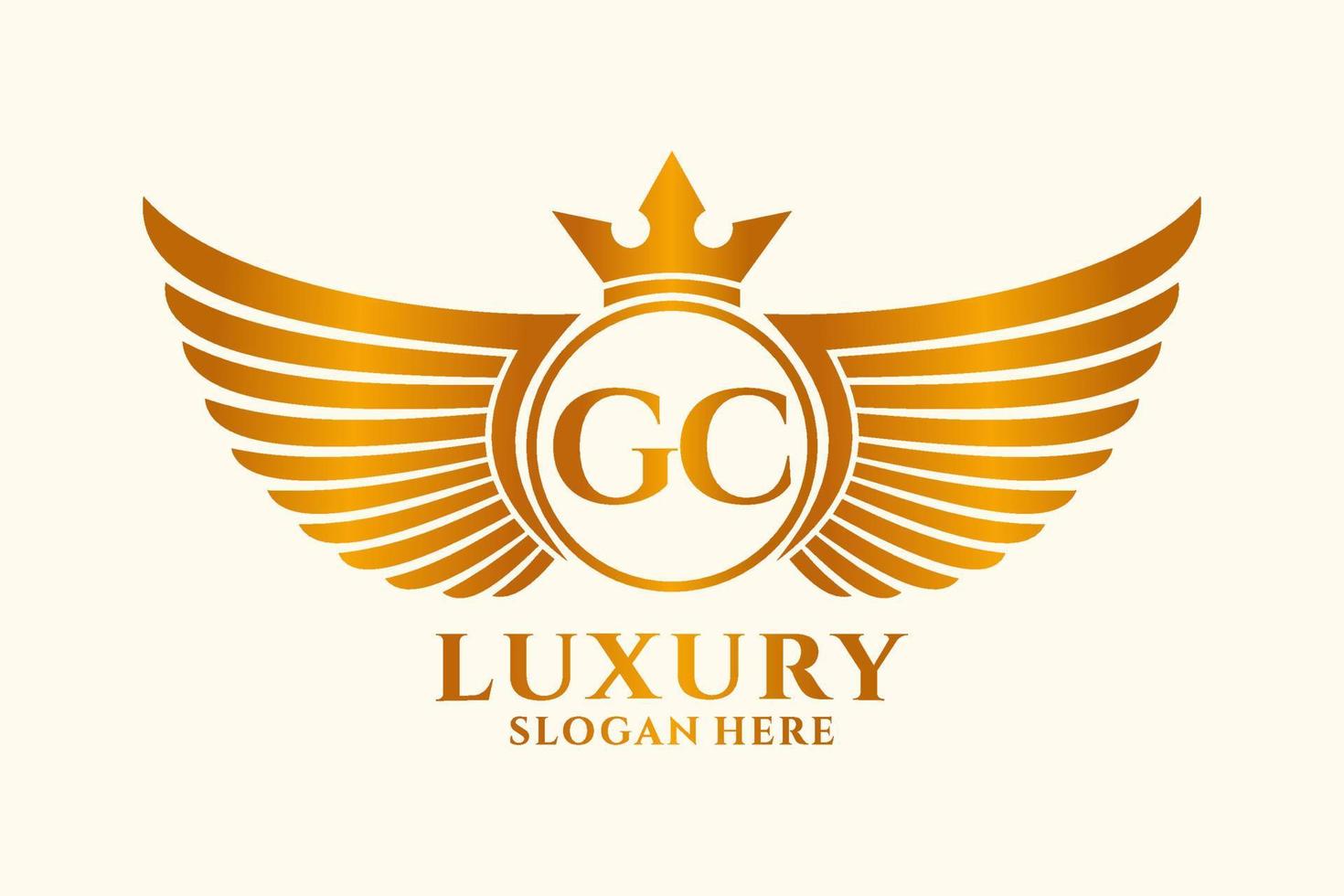 luxe Koninklijk vleugel brief gc kam goud kleur logo vector, zege logo, kam logo, vleugel logo, vector logo sjabloon.