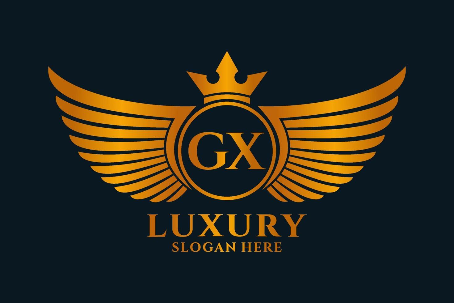 luxe Koninklijk vleugel brief gx kam goud kleur logo vector, zege logo, kam logo, vleugel logo, vector logo sjabloon.