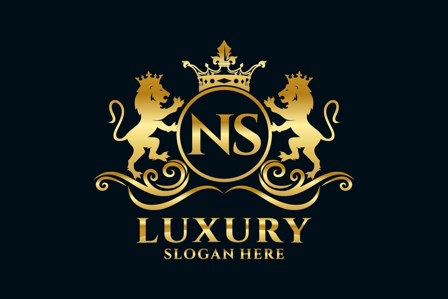 eerste NS brief leeuw Koninklijk luxe logo sjabloon in vector kunst voor luxueus branding projecten en andere vector illustratie.