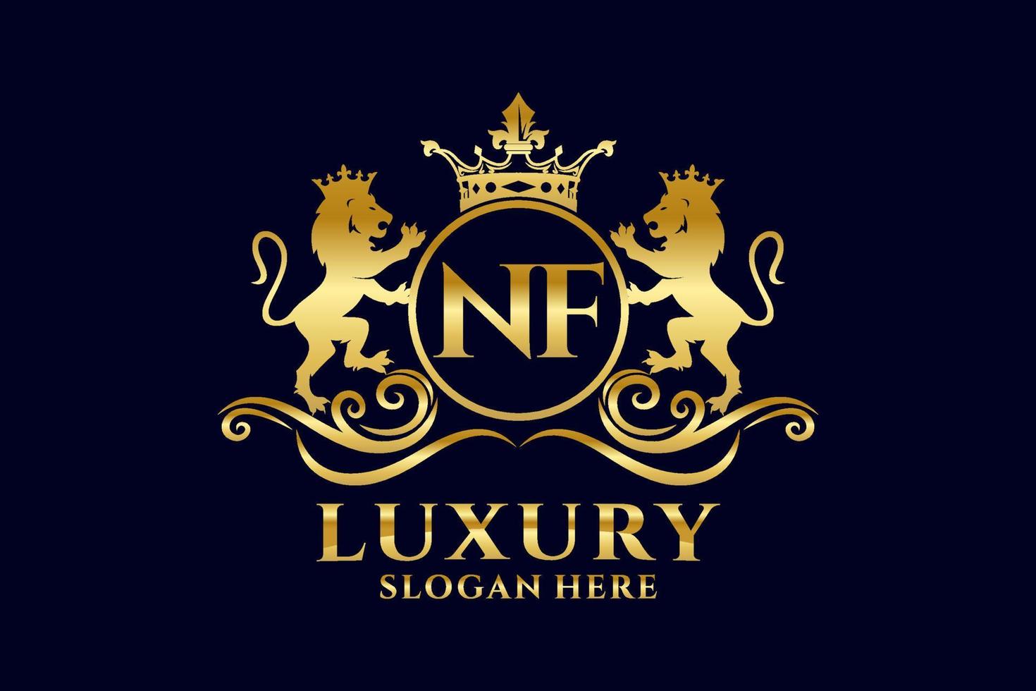 eerste nf brief leeuw Koninklijk luxe logo sjabloon in vector kunst voor luxueus branding projecten en andere vector illustratie.