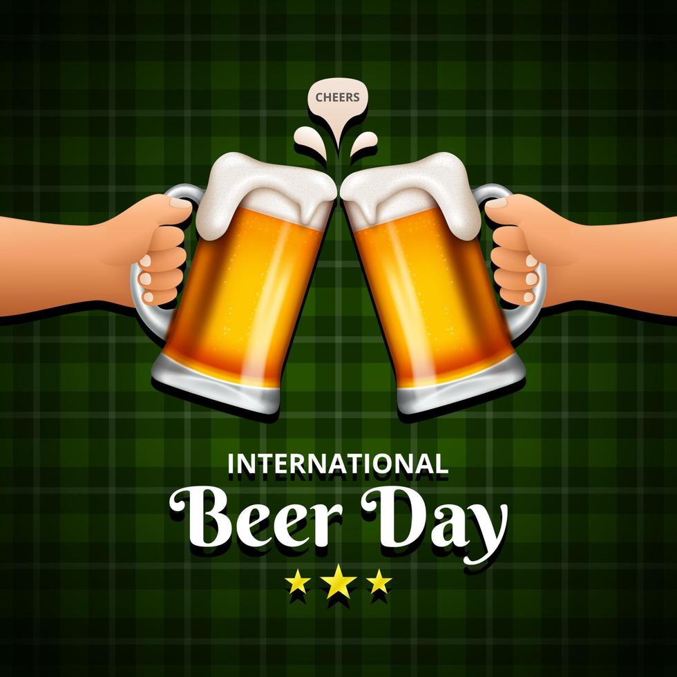 Internationale bier dag, Aan augustus. proost met gerinkel bier mokken conceptueel. vector illustratie.