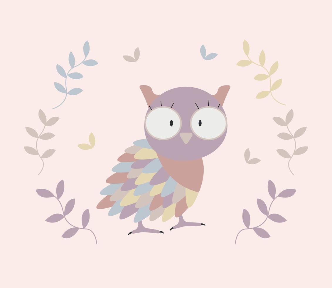 schattig mooi tekenfilm uil met kleurrijk veren. vector pastel illustratie voor baby afdrukken, verjaardagen en uitnodiging ontwerpen.