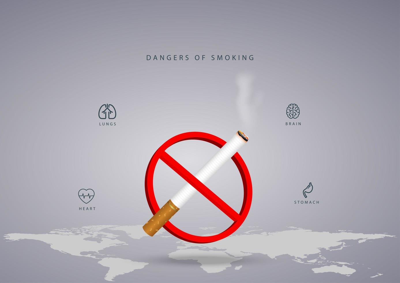 rookvrij dagontwerp met wereldkaart en sigaret vector