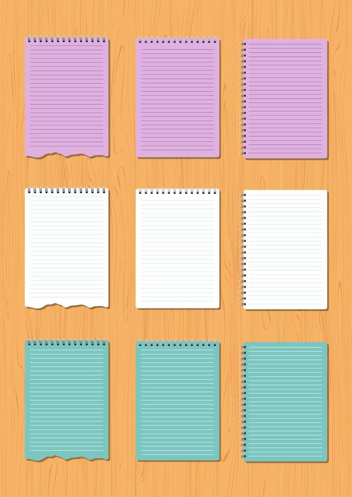 reeks van notitieboekje papieren in verschillend kleuren vector