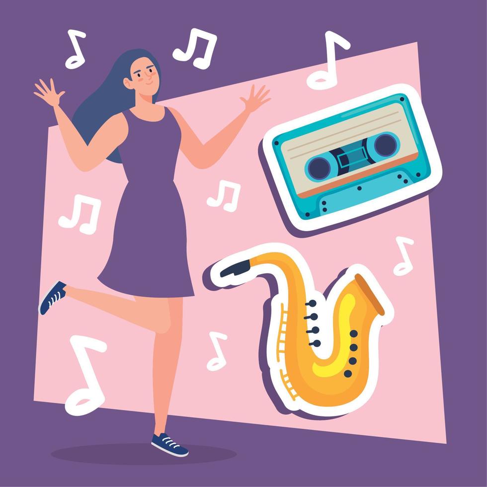 vrouw dansen met saxofoon vector