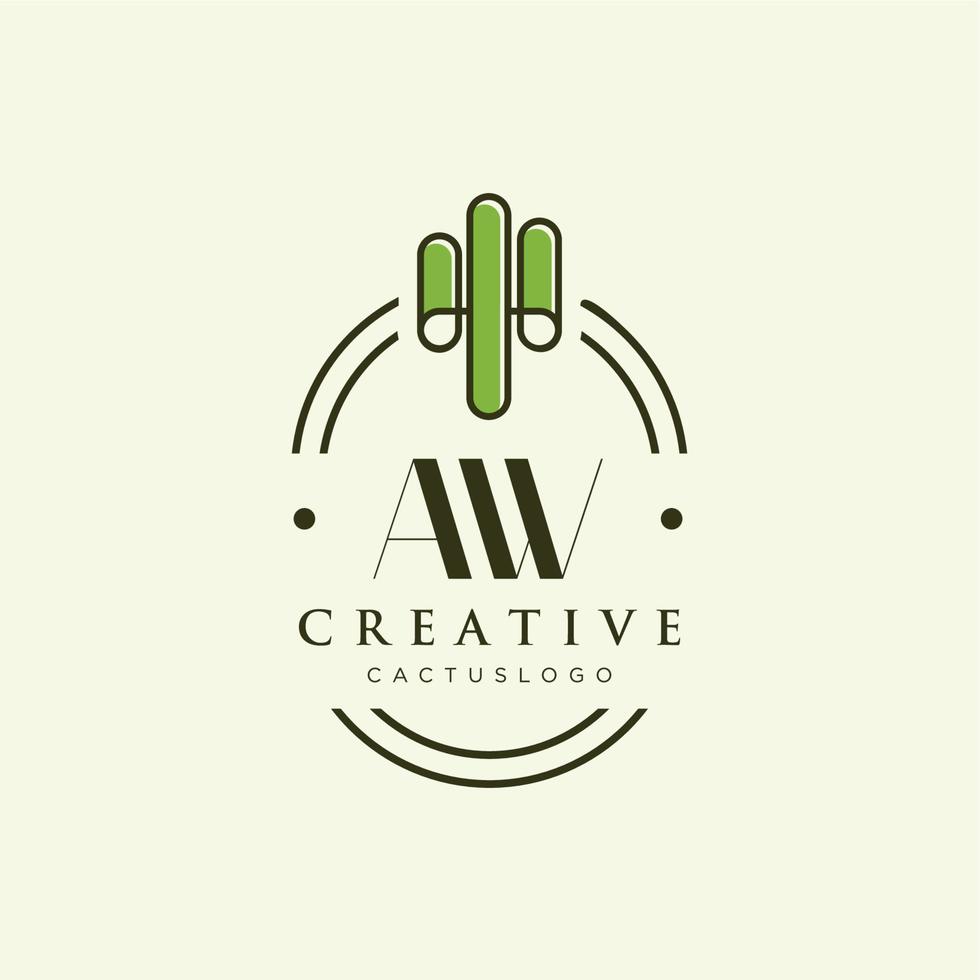 aw eerste brief groen cactus logo vector