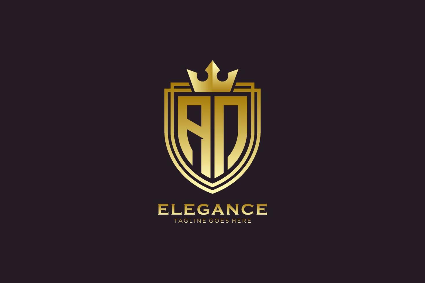 eerste een elegant luxe monogram logo of insigne sjabloon met scrollt en Koninklijk kroon - perfect voor luxueus branding projecten vector