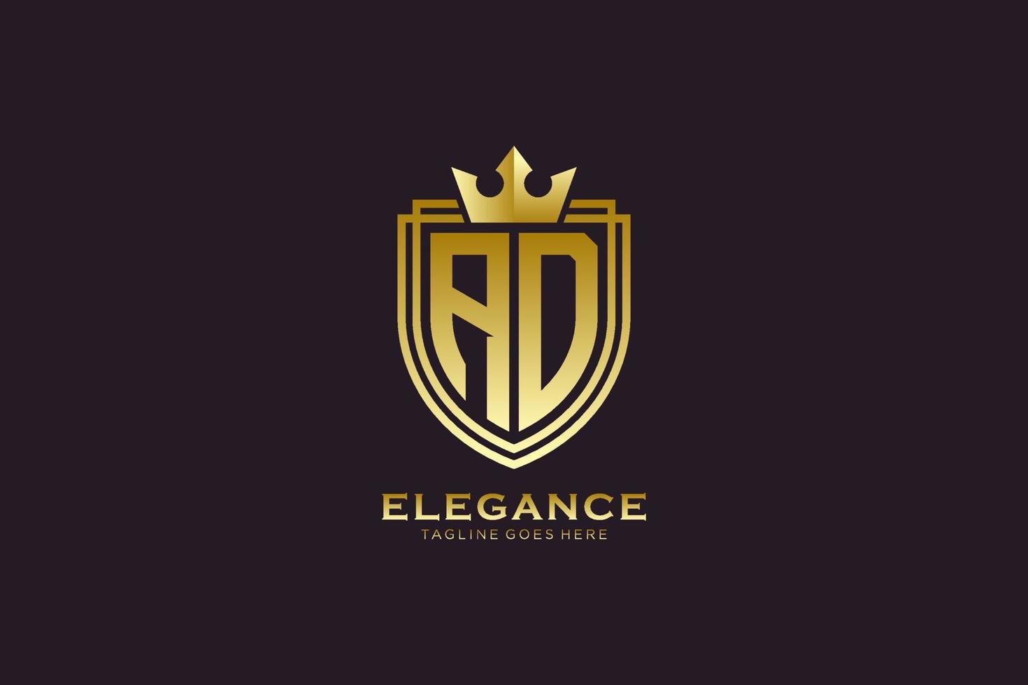 eerste advertentie elegant luxe monogram logo of insigne sjabloon met scrollt en Koninklijk kroon - perfect voor luxueus branding projecten vector