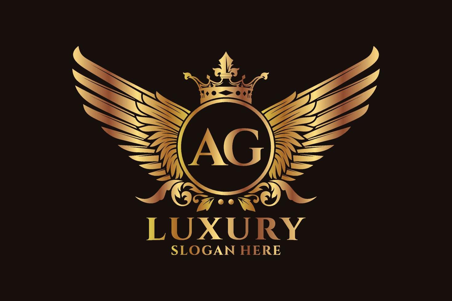 luxe Koninklijk vleugel brief ag kam goud kleur logo vector, zege logo, kam logo, vleugel logo, vector logo sjabloon.