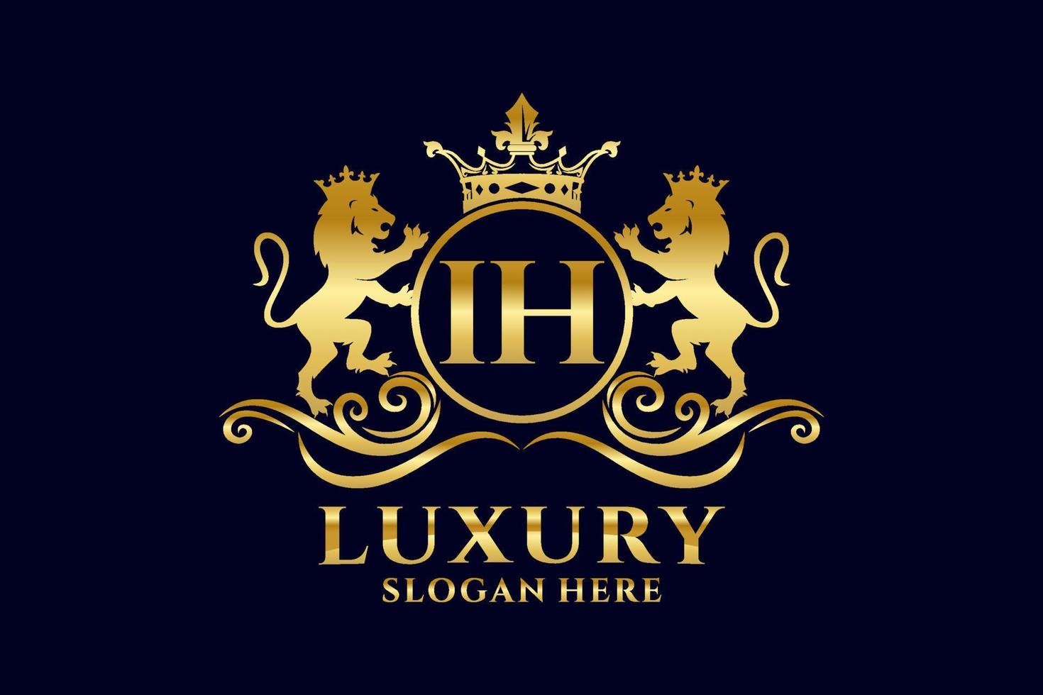 eerste ih brief leeuw Koninklijk luxe logo sjabloon in vector kunst voor luxueus branding projecten en andere vector illustratie.