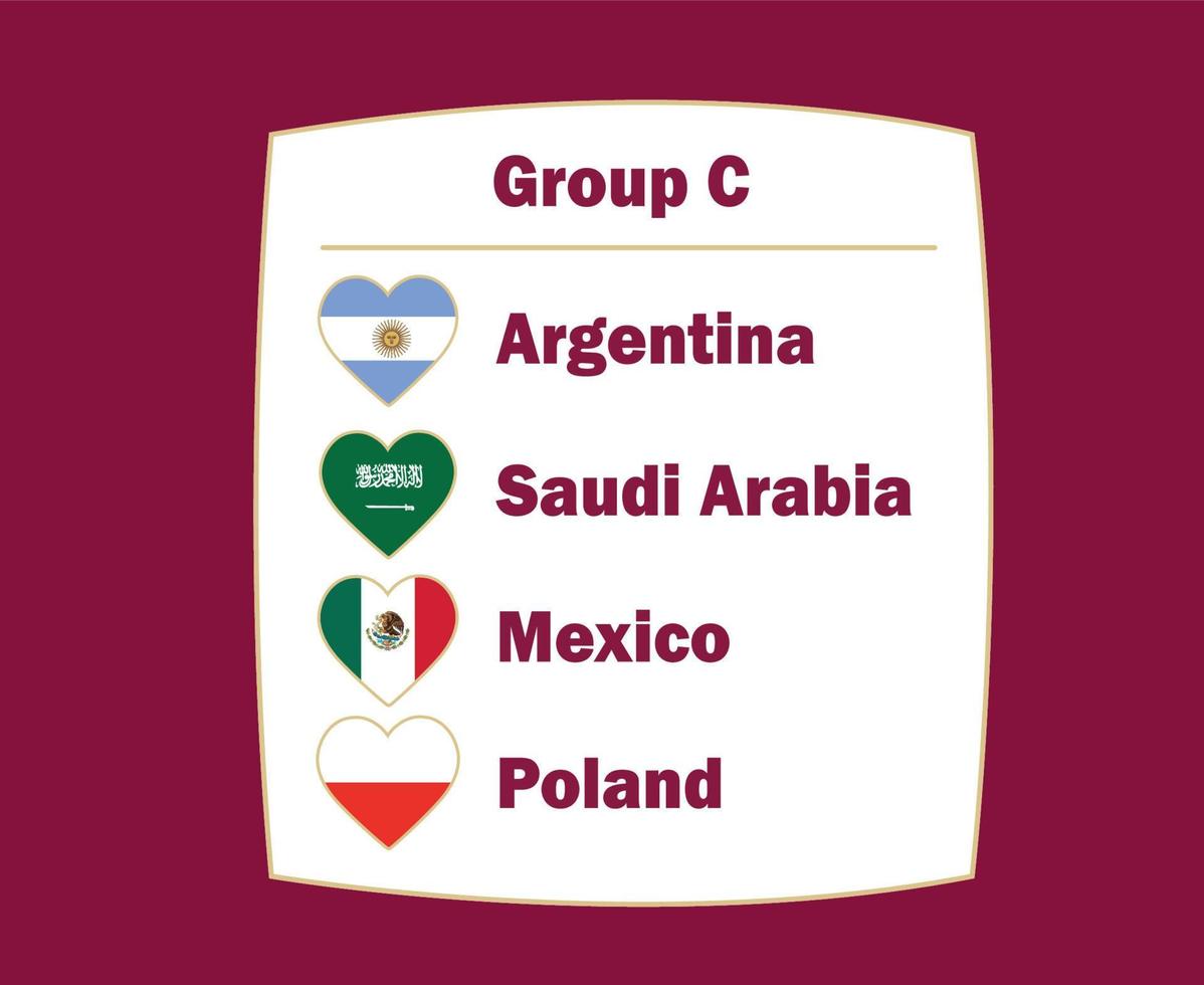 Argentinië Polen Mexico en saudi Arabië vlag hart landen groep c symbool ontwerp Amerikaans voetbal laatste vector Amerikaans voetbal teams illustratie