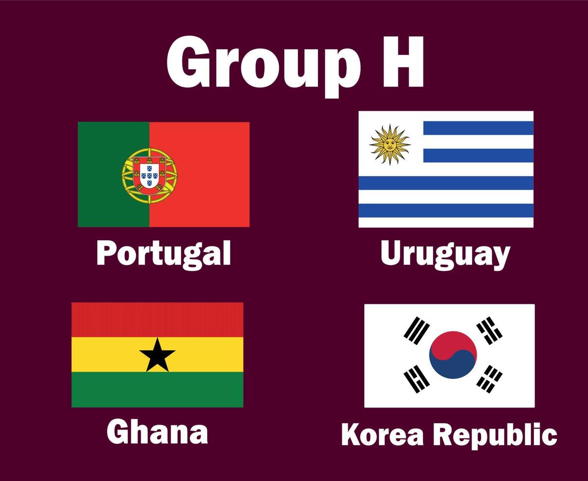 Portugal zuiden Korea Uruguay en Ghana embleem vlag groep h met landen namen symbool ontwerp Amerikaans voetbal laatste vector landen Amerikaans voetbal teams illustratie