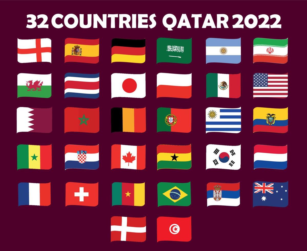 32 landen vlag lint symbool ontwerp Amerikaans voetbal laatste vector landen Amerikaans voetbal teams illustratie