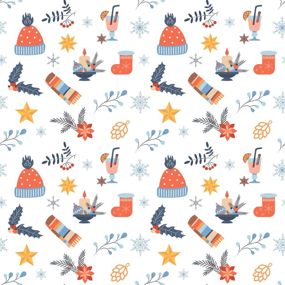 winter naadloos patroon met hoeden en sjaals. vector illustratie