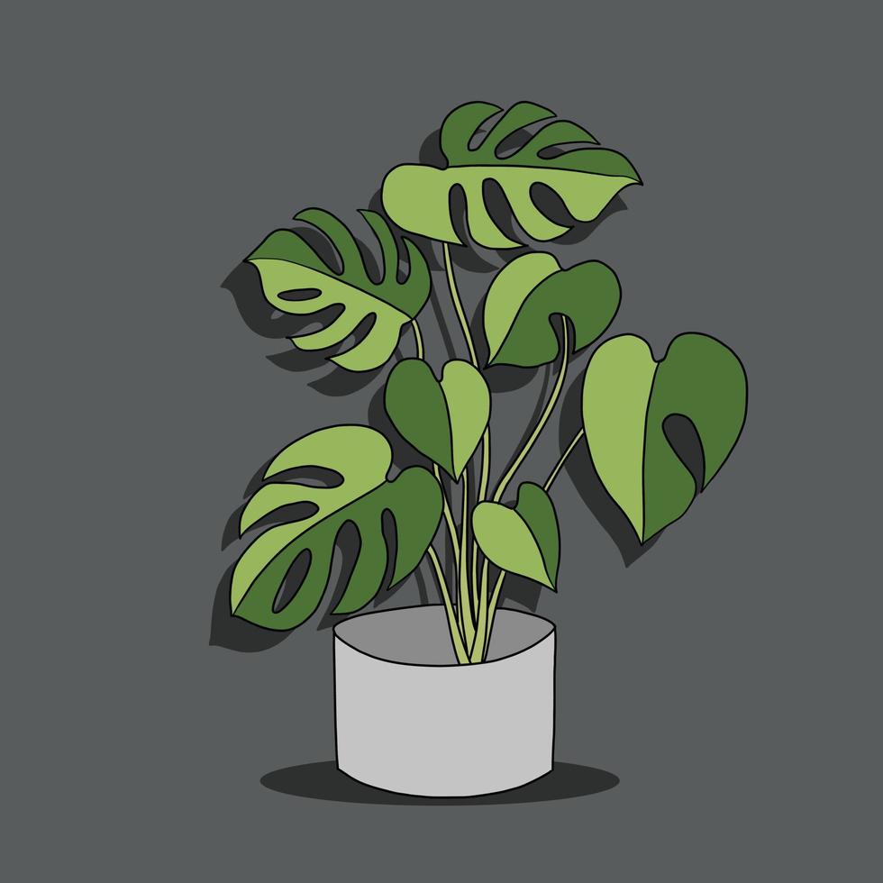 eenvoud monstera plant uit de vrije hand tekenen plat ontwerp. vector