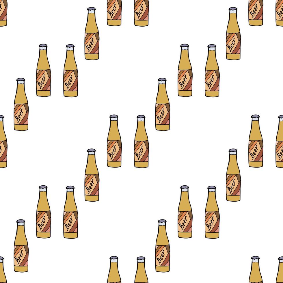 naadloos patroon met bier fles Aan wit achtergrond. vector afbeelding.