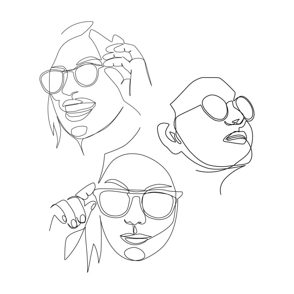 vector illustratie van een meisje met bril getrokken in lijn kunst stijl