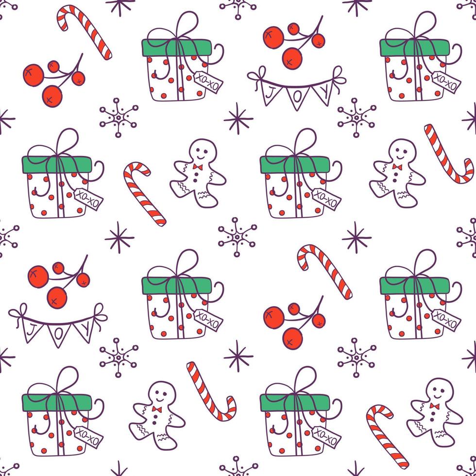 naadloos tekening stijl Kerstmis patroon. schattig achtergrond met Kerstmis of nieuw jaar elementen. vector illustratie voor omhulsel papier, kleding stof, textiel, scrapbooken.