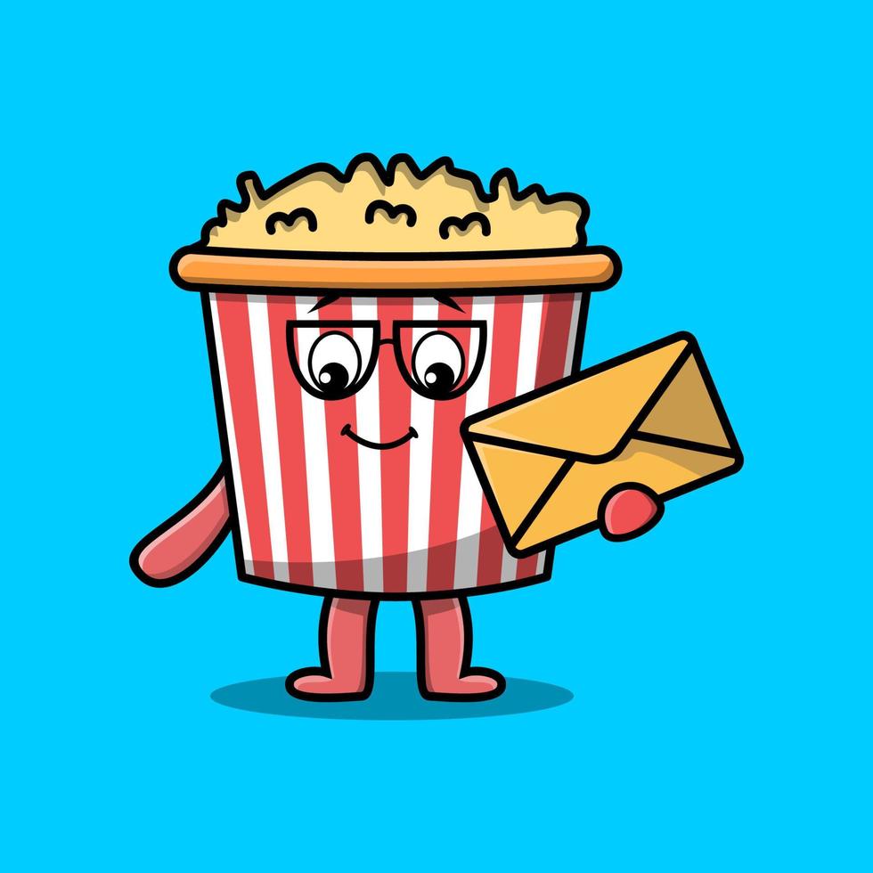 schattig tekenfilm popcorn Holding envelop vector