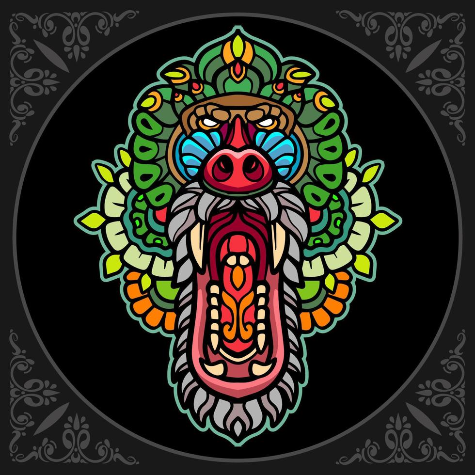 kleurrijk aap hoofd mandala kunsten geïsoleerd Aan zwart achtergrond vector