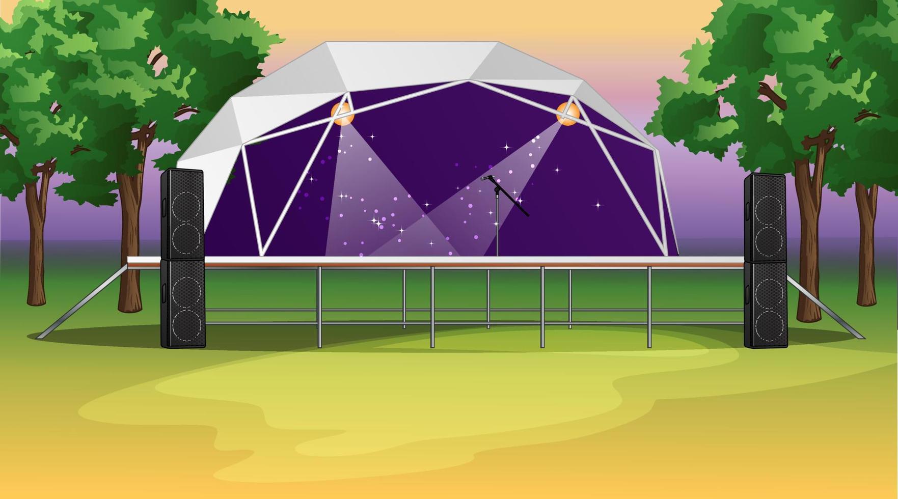 festival thema concert stadium in de bossen achtergrond tafereel. vector illustratie