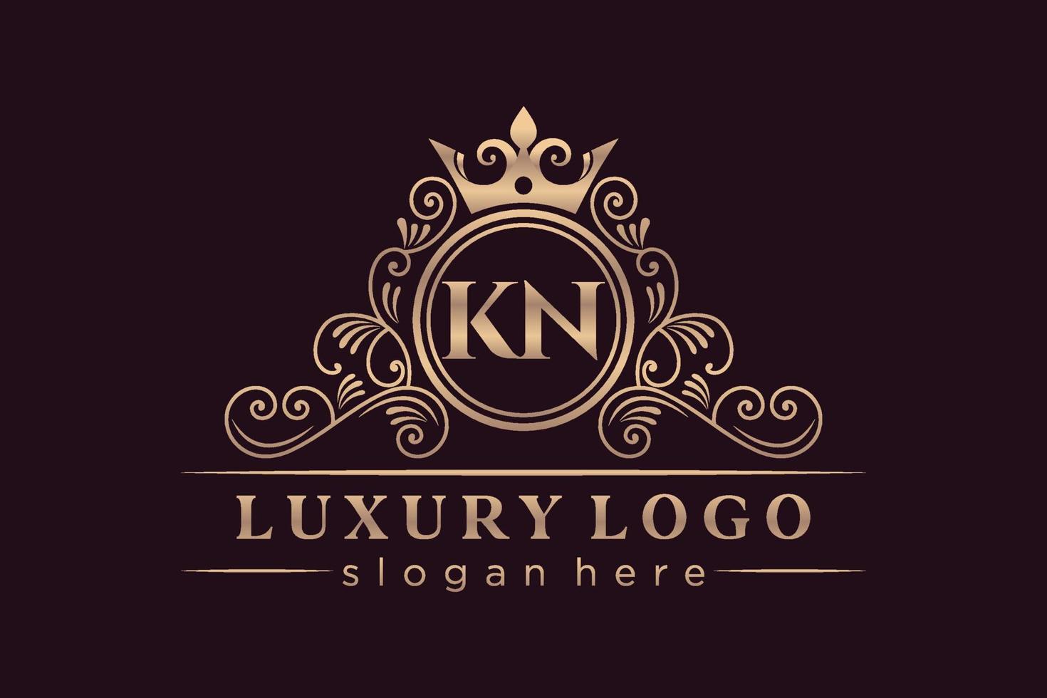 kn eerste brief goud kalligrafische vrouwelijk bloemen hand- getrokken heraldisch monogram antiek wijnoogst stijl luxe logo ontwerp premie vector