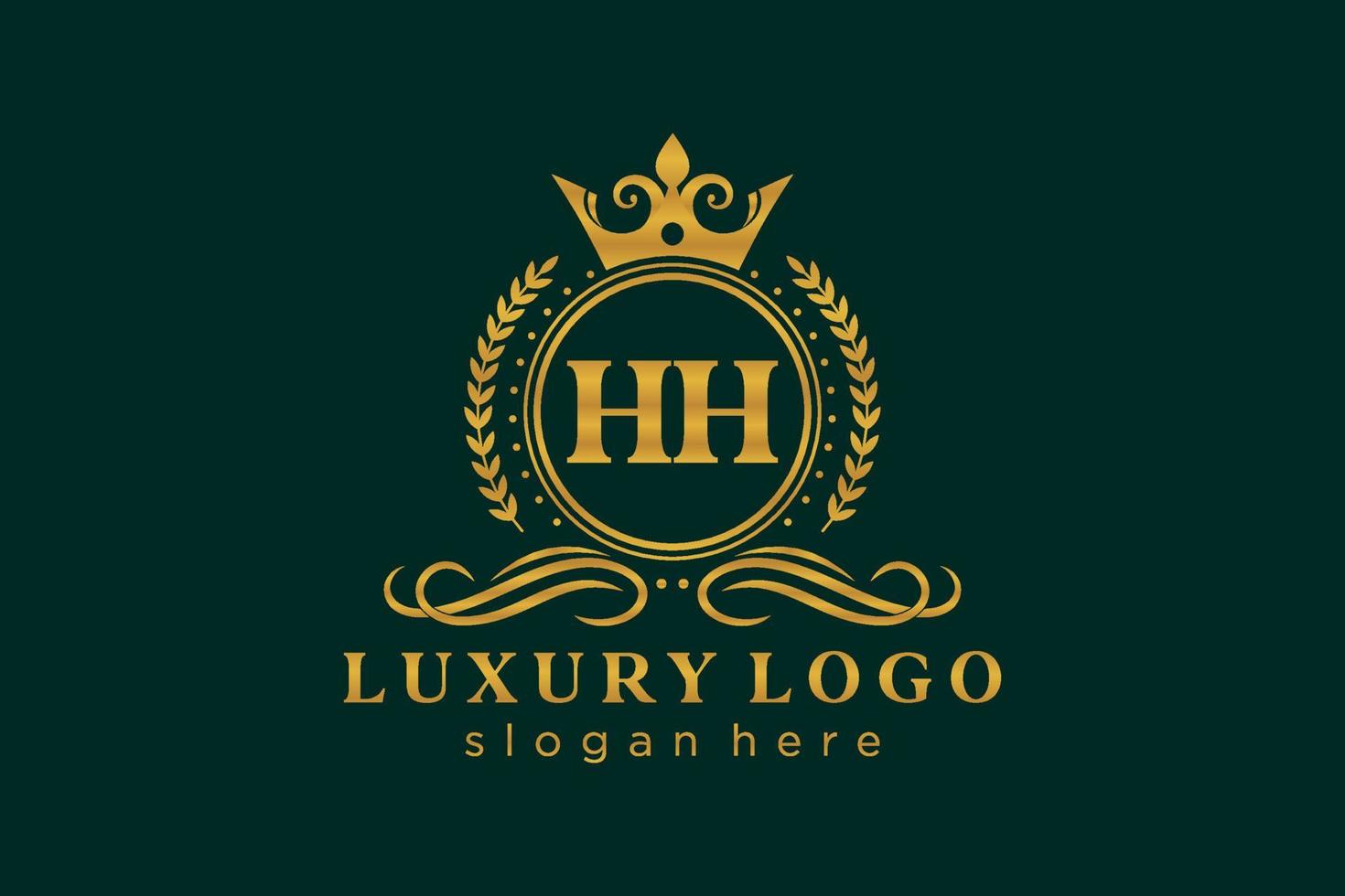 eerste hh brief Koninklijk luxe logo sjabloon in vector kunst voor restaurant, royalty, boetiek, cafe, hotel, heraldisch, sieraden, mode en andere vector illustratie.