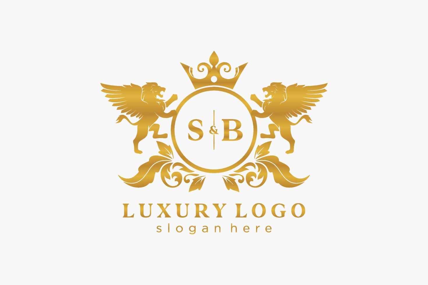 eerste sb brief leeuw Koninklijk luxe logo sjabloon in vector kunst voor restaurant, royalty, boetiek, cafe, hotel, heraldisch, sieraden, mode en andere vector illustratie.