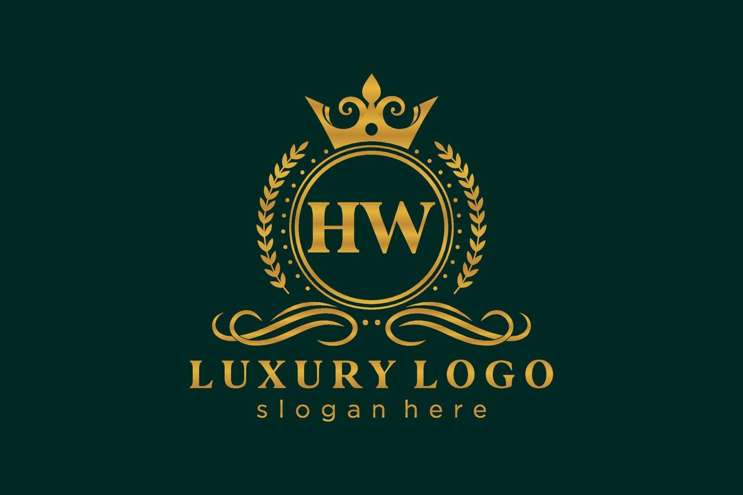 eerste hw brief Koninklijk luxe logo sjabloon in vector kunst voor restaurant, royalty, boetiek, cafe, hotel, heraldisch, sieraden, mode en andere vector illustratie.