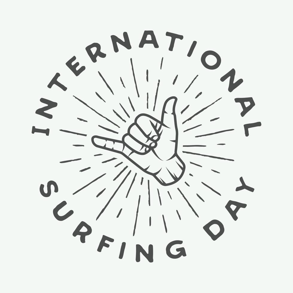 wijnoogst surfing logo, embleem, insigne, label, markering. Internationale surfing 2016 dag kaart. grafisch kunst. vector illustratie.