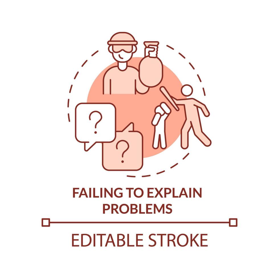 faalt naar leg uit problemen rood concept icoon. sociaal instellingen nadeel abstract idee dun lijn illustratie. geïsoleerd schets tekening. bewerkbare hartinfarct. vector