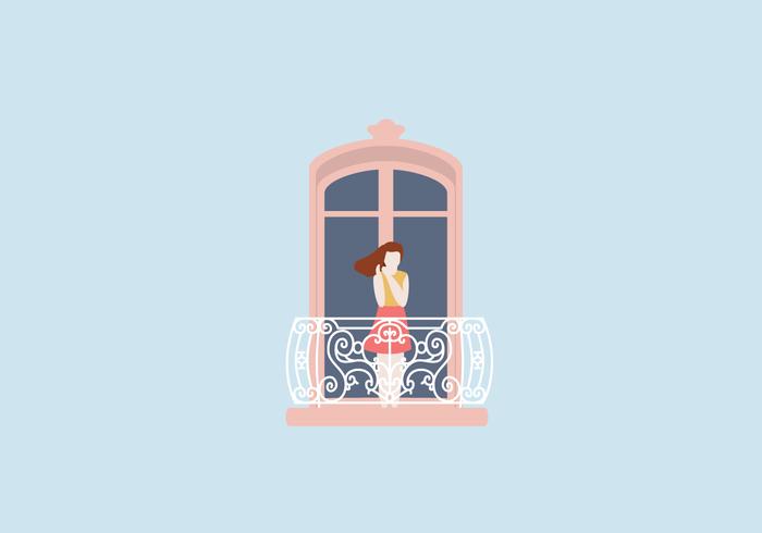 Vrouw Bij Balkon Illustratie vector