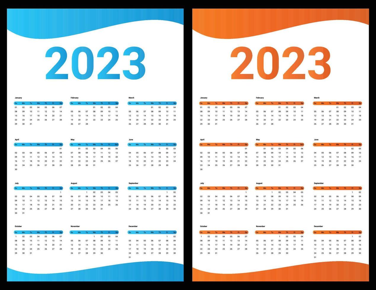 kalender voor 2023, 2023 poster kalender, 2023 kalender sjabloon vector