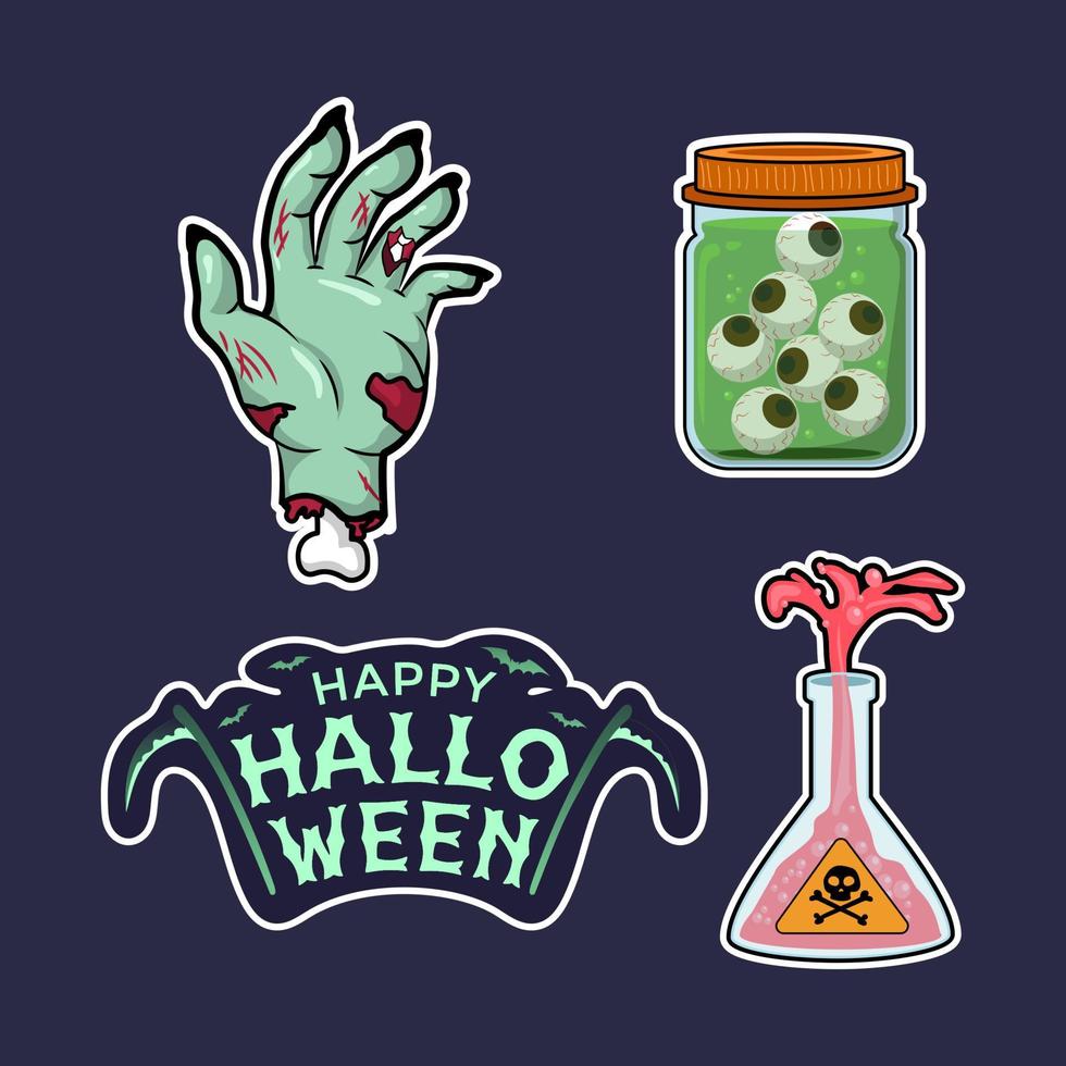 halloween sticker pak, dood hand, pot van oogbol vector