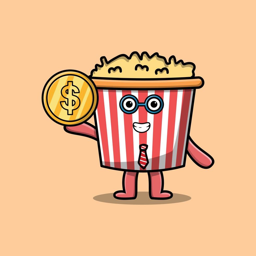 popcorn geslaagd zakenman Holding goud munt vector