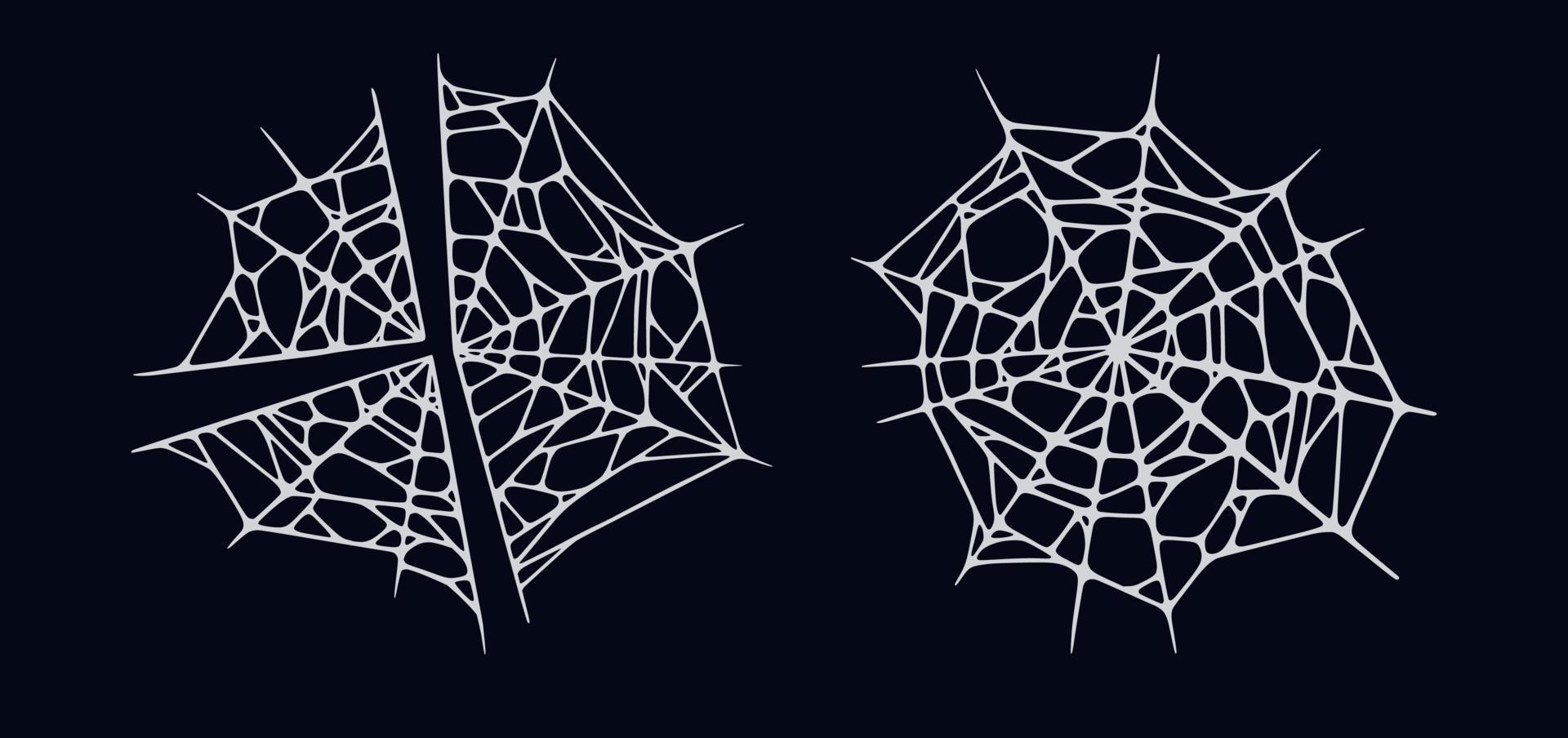 spin web reeks geïsoleerd Aan zwart achtergrond. spookachtig halloween spinnenwebben. vector illustratie