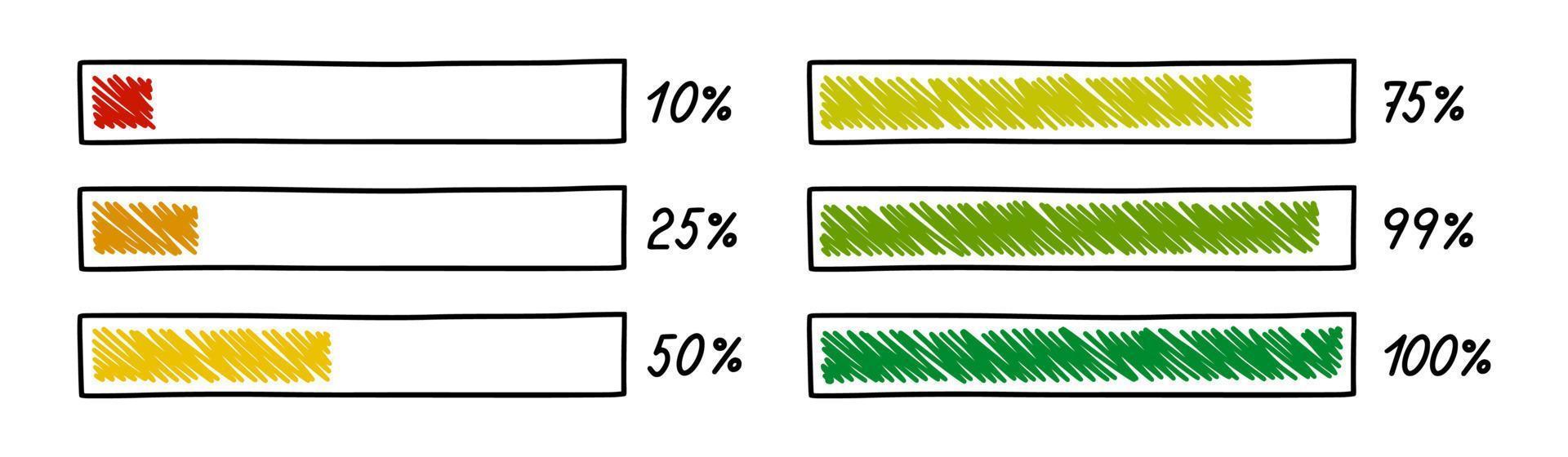 vooruitgang bezig met laden bar. infographics ontwerp element met toestand van voltooiing. hand- getrokken vector illustratie