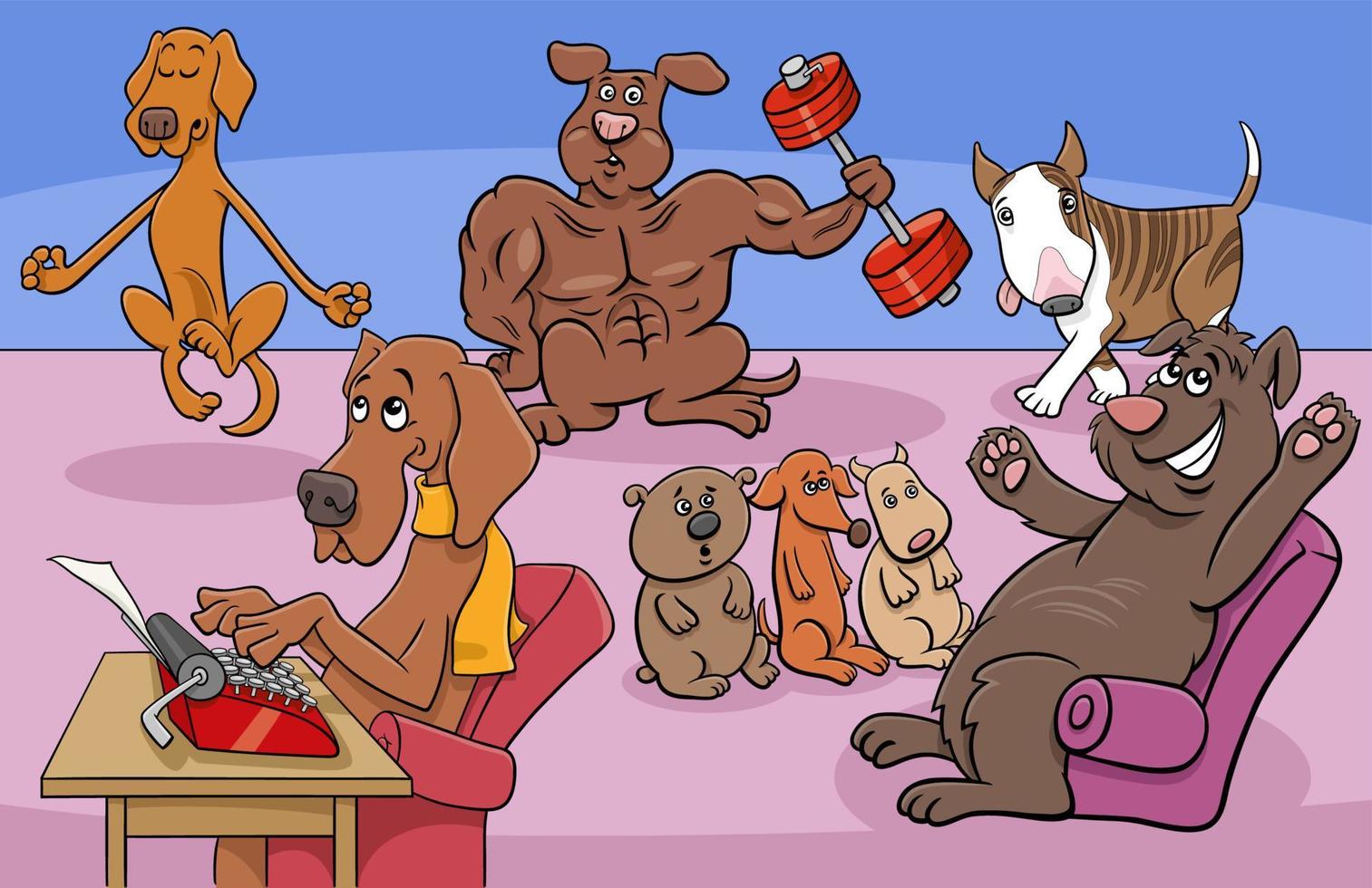 cartoon honden en puppy's stripfiguren groep vector