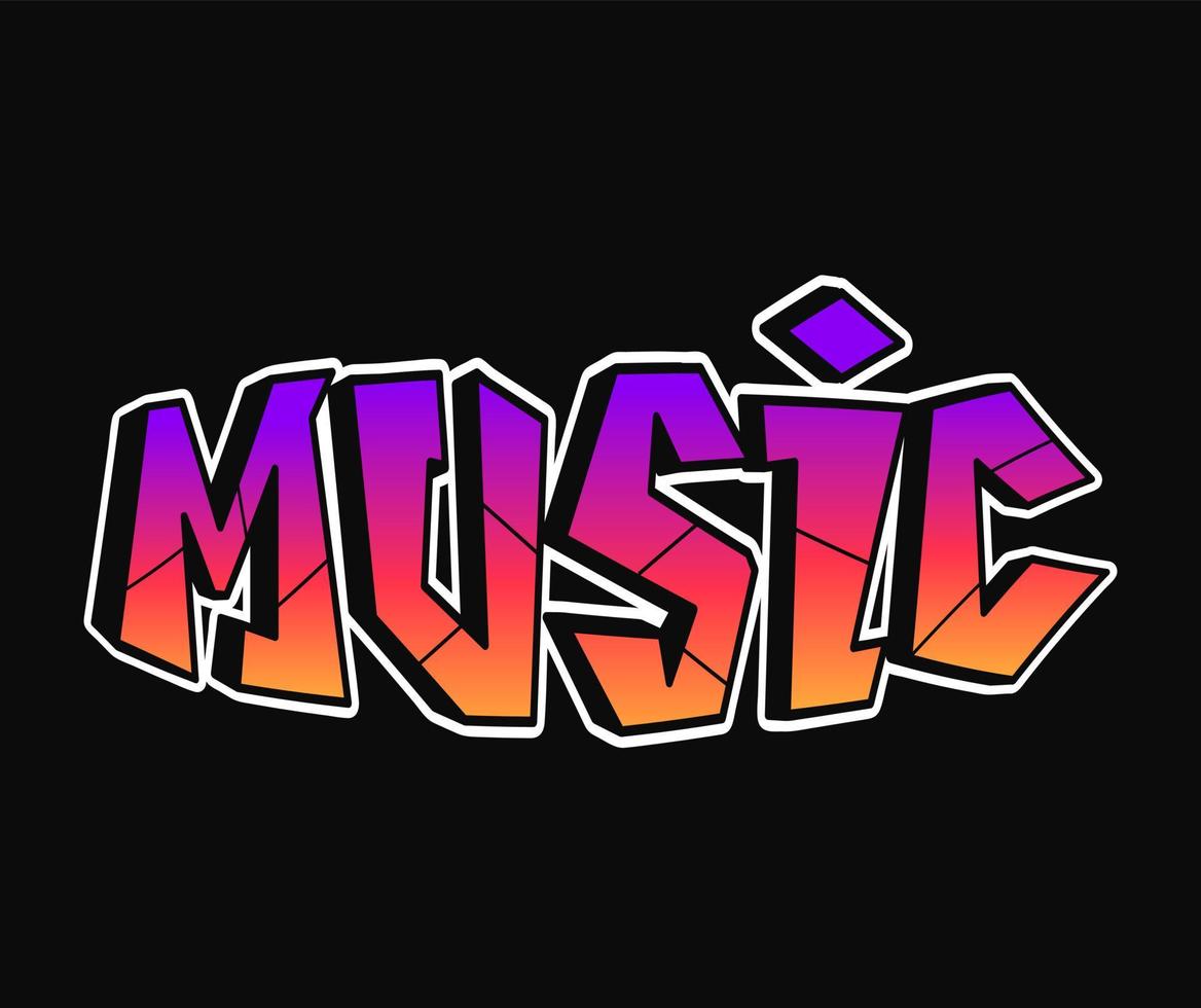 muziek- woord trippy psychedelisch graffiti stijl letters.vector hand- getrokken tekening tekenfilm logo illustratie.grappig koel trippy brieven, mode, graffiti stijl afdrukken voor t-shirt, poster concept vector