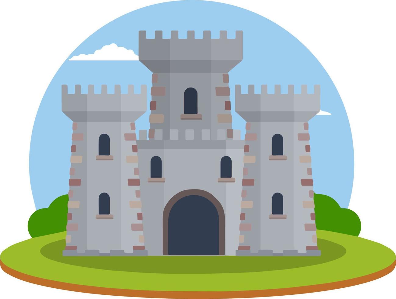 middeleeuws europees stenen kasteel. ridder fort. concept van veiligheid, bescherming en defensie. cartoon vlakke afbeelding. militair gebouw met muren, poorten en grote toren. vector