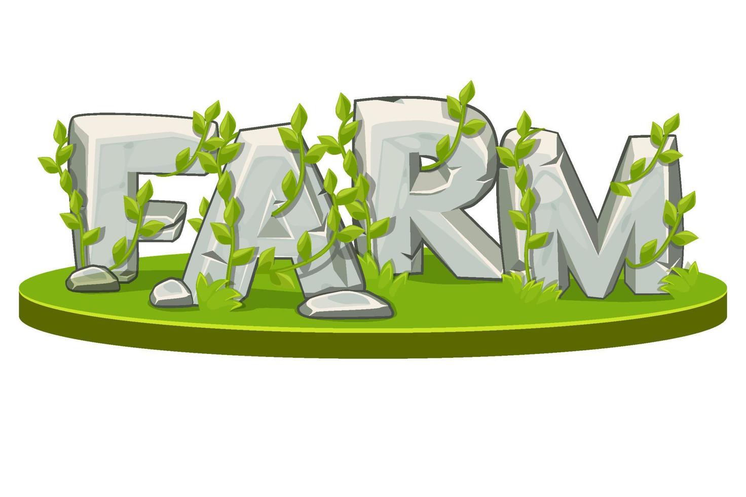 tekenfilm logo boerderij van steen Aan eiland isometrische met gras. vector illustratie glade met rotsen woord voor spel ontwerp.