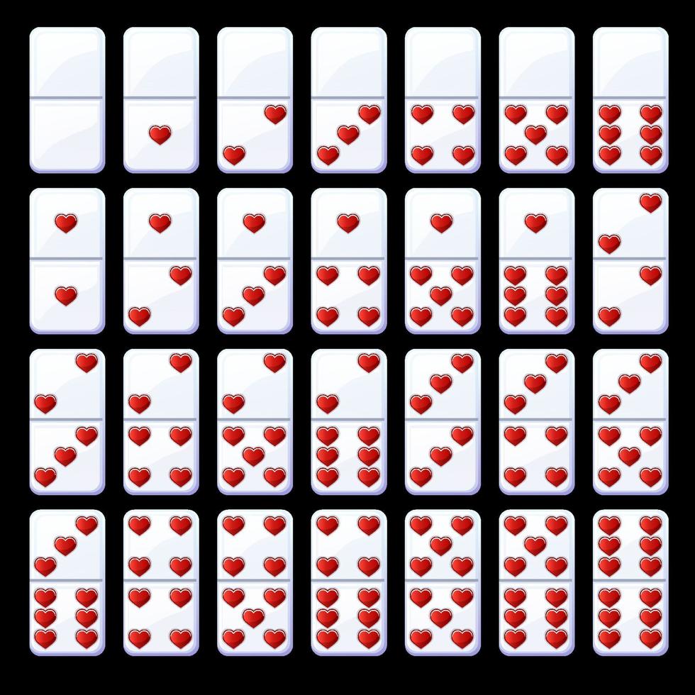 reeks geïsoleerd Valentijn klassiek dominostenen met harten. vector illustratie verzameling van romantisch domino chips.