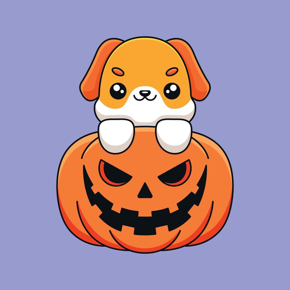 schattig pompoen hond halloween tekenfilm mascotte tekening kunst hand- getrokken concept vector kawaii icoon illustratie